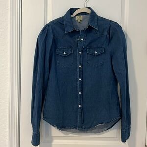 Torn by Ronny Kobo Denim Long Puff Sleeve Pearl Button Snap Front Size Medium